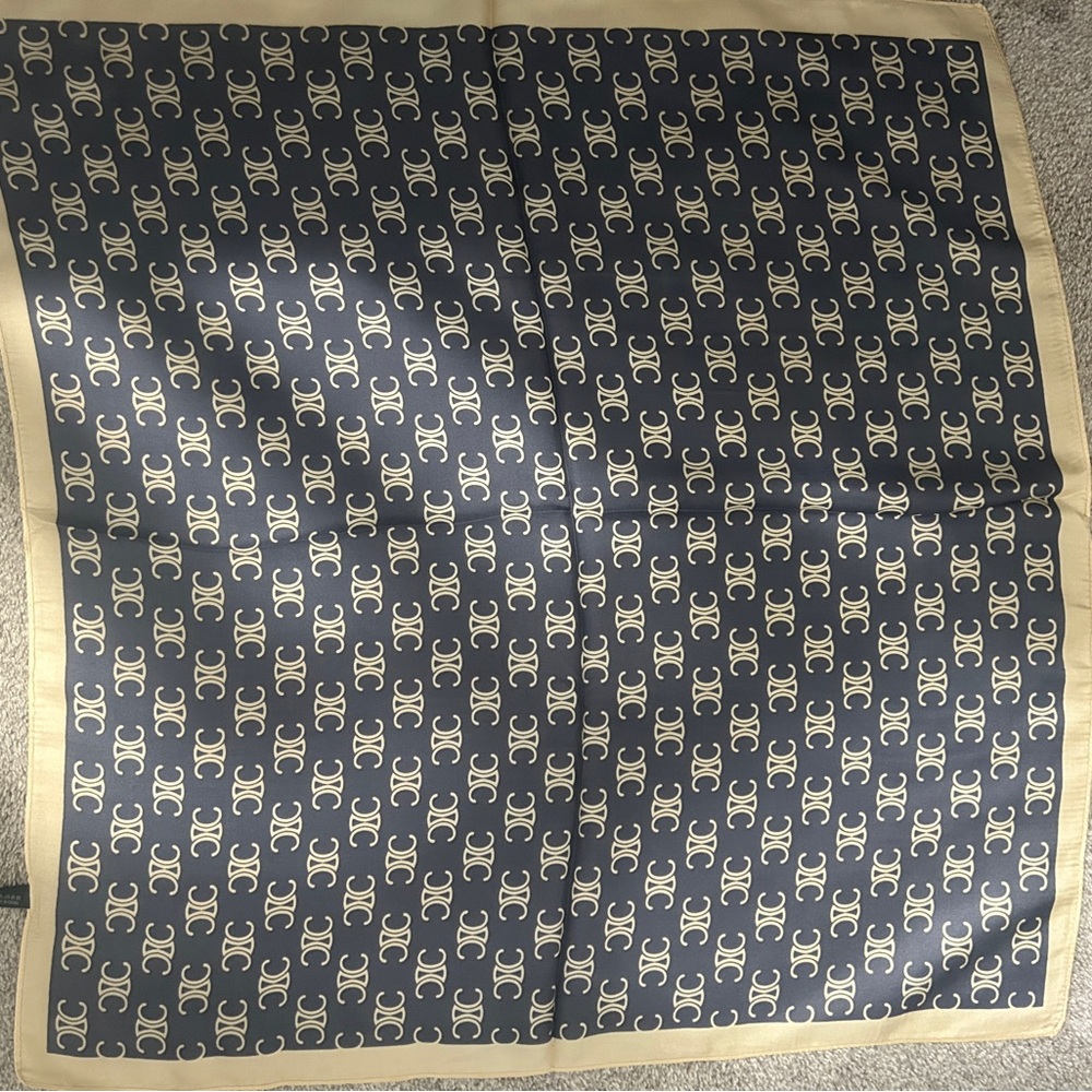 Celine Dark Blue and Cream Patterned Scarf